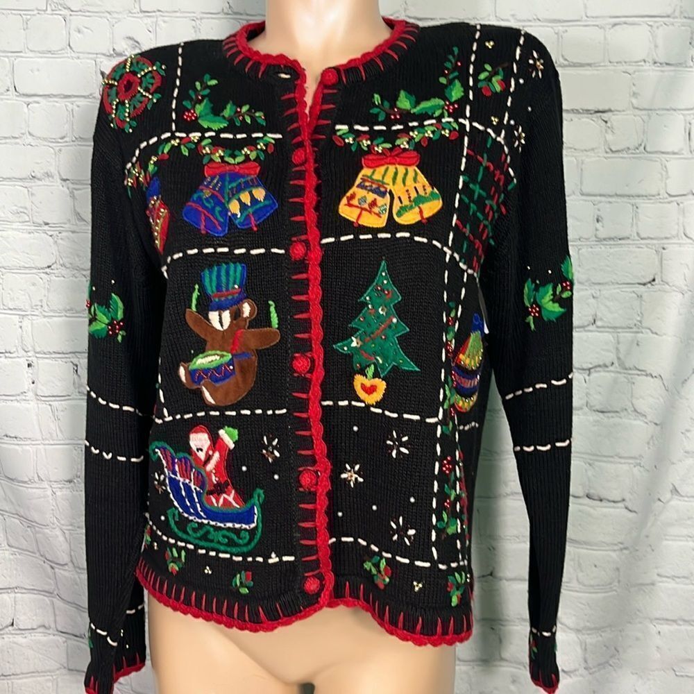Designers Originals Studio Vintage Embroidered Christmas Cardigan Sweater Medium